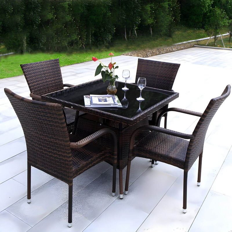 "Industrial Rattan Bistro Table Outdoor Metal Frame Patio Table - Table Only 35.4"L x 35.4"W x 29.5"H Round"