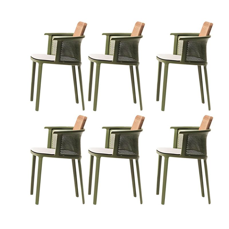 "Coastal Dining Armchair in Metal Frame with Solid Wood Back Single Chair - Green 6 Piece Set Stainless Steel"