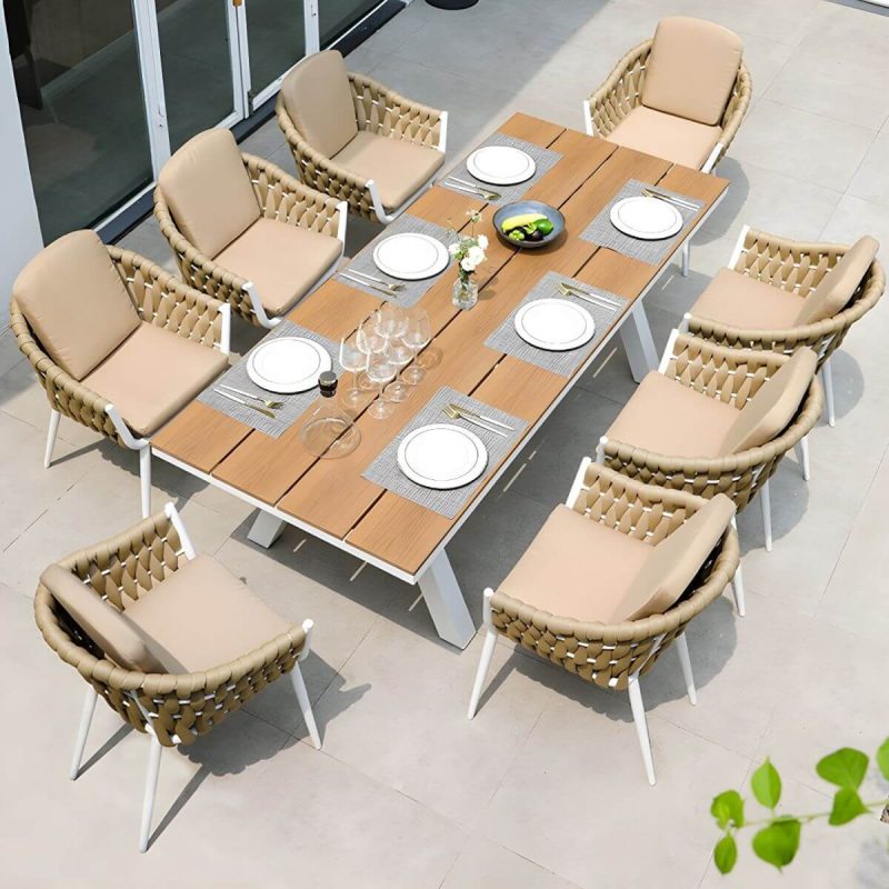 "Modern Aluminum Non-Foldable Patio Dining Arm Chair with Included Cushions 1pc - Brown 16" Density Sponge"