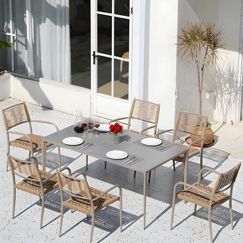 "Aluminum Outdoor Chair Contemporary Arm Chair Outdoor Bistro Chair - Sling 2 Piece Set"