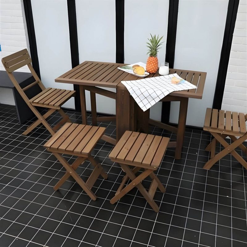 "Modern Foldable Wood Patio Dining Table in Brown without Umbrella Hole for Outdoor Enjoyment - Table Only"