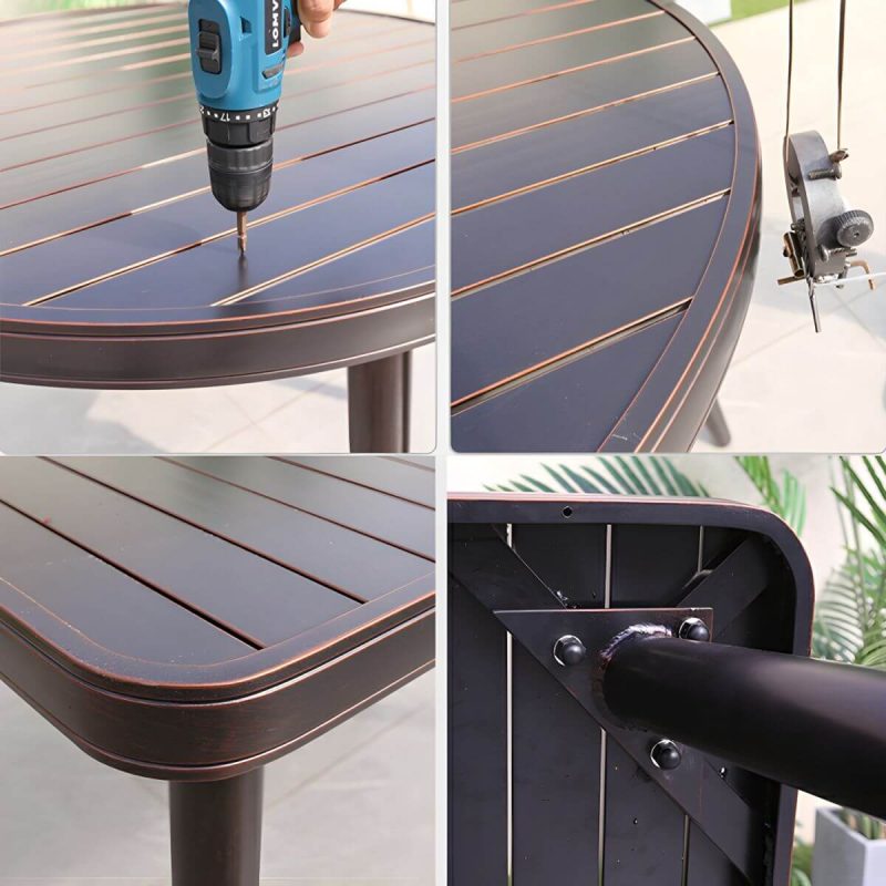 "Modern Brown Patio Dining Set with Upholstered Chairs and Weatherproof Metal Frame - Table & Chair(s) 59.1"L x 35.4"W x 29.5"H 4"