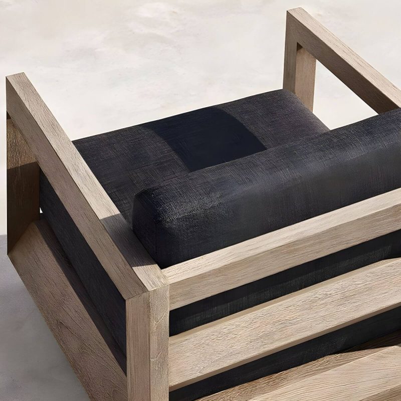 "Wood Rectangular Contemporary Patio Sofa with Cushions for Outdoor - Armless Loveseat"