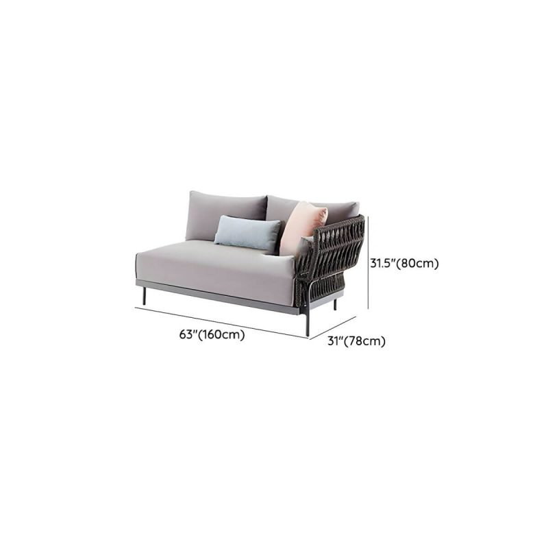 "Dimension of Water Resistant Modern Upholstered Patio Metal Sofa with Cushions and Pillows - Right Corner Sofa"