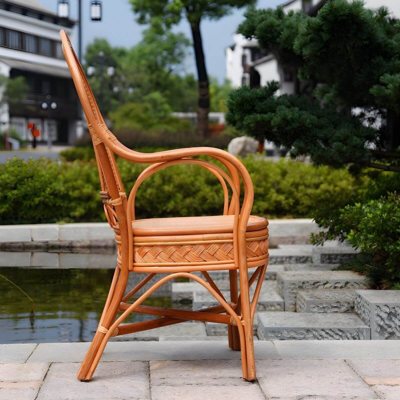 "Traditional 40.55" Height Solid Color Rattan Outdoor Dining Armchair - Burgundy 2 Piece Set"