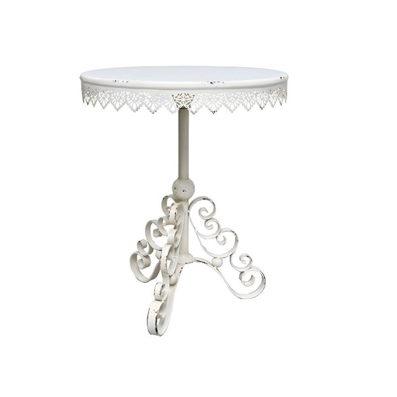 "White Patio Table Metal Contemporary Style Water Resistant in Round Shape - Table Only 23.6"L x 23.6"W x 28.7"H"