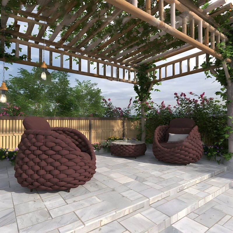 "Waterproof and Durable Modern Metal Patio Sofa with Upholstered Cushions - Red 2-Seater Sofa"