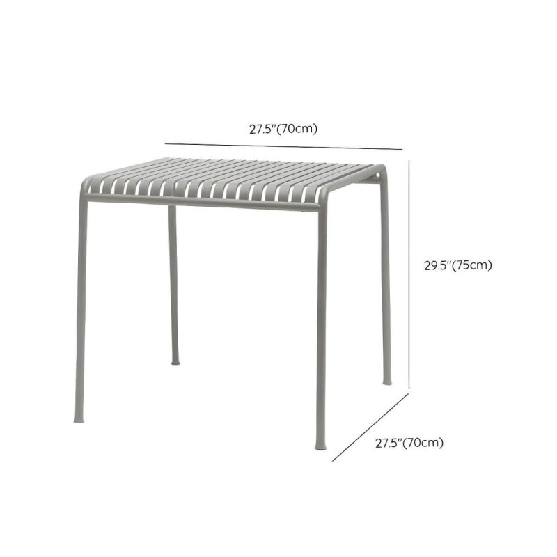 "Dimension of Grey Metal Patio Table Contemporary Style Water Resistant for Outdoors - Table Only 27.6"L x 27.6"W x 29.5"H Square"