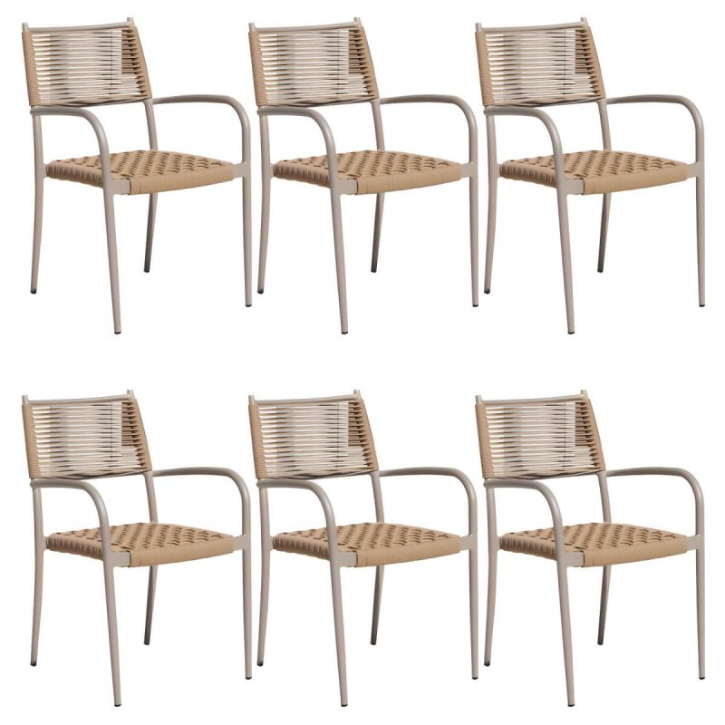 "Aluminum Outdoor Chair Contemporary Arm Chair Outdoor Bistro Chair - PE Woven Rattan 6 Piece Set"