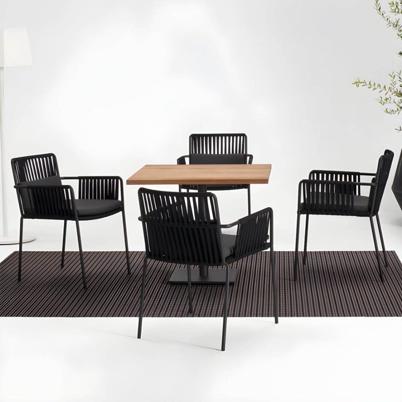 "Contemporary Metal Frame Patio Table Water Resistant Dining Table - Table Only 27.6"L x 27.6"W x 29.5"H Natural Square"