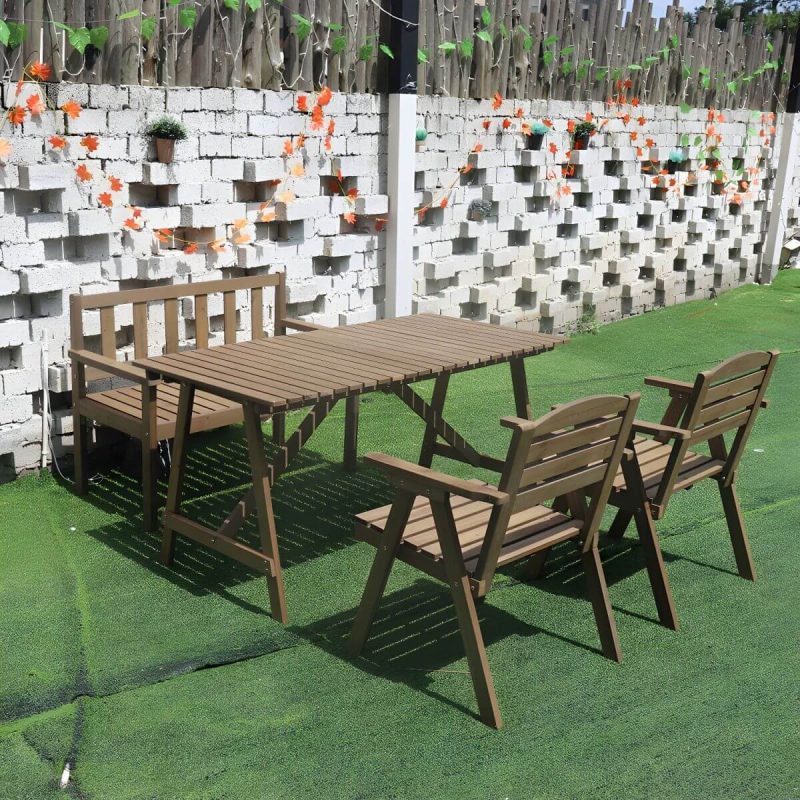 "Brown Solid Wood Patio Table Contemporary Style Rectangular Shape - Table Only"
