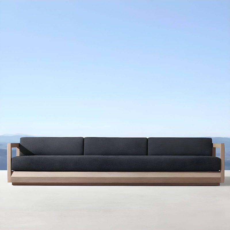 "Wood Rectangular Contemporary Patio Sofa with Cushions for Outdoor - 3-Seater Sofa"