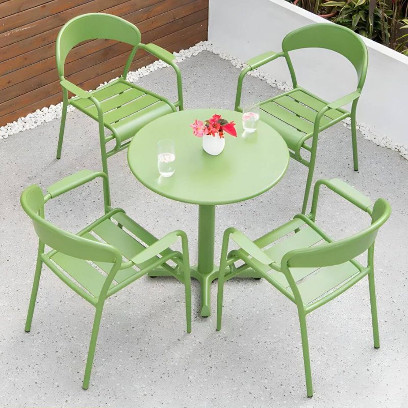 "Contemporary Dining Table Set with Green Metal Top for Courtyard - Table & Chair(s) 27.6"L x 27.6"W x 28.7"H 4"