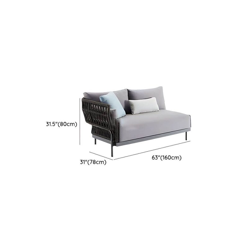 "Dimension of Water Resistant Modern Upholstered Patio Metal Sofa with Cushions and Pillows - Left Corner Sofa"