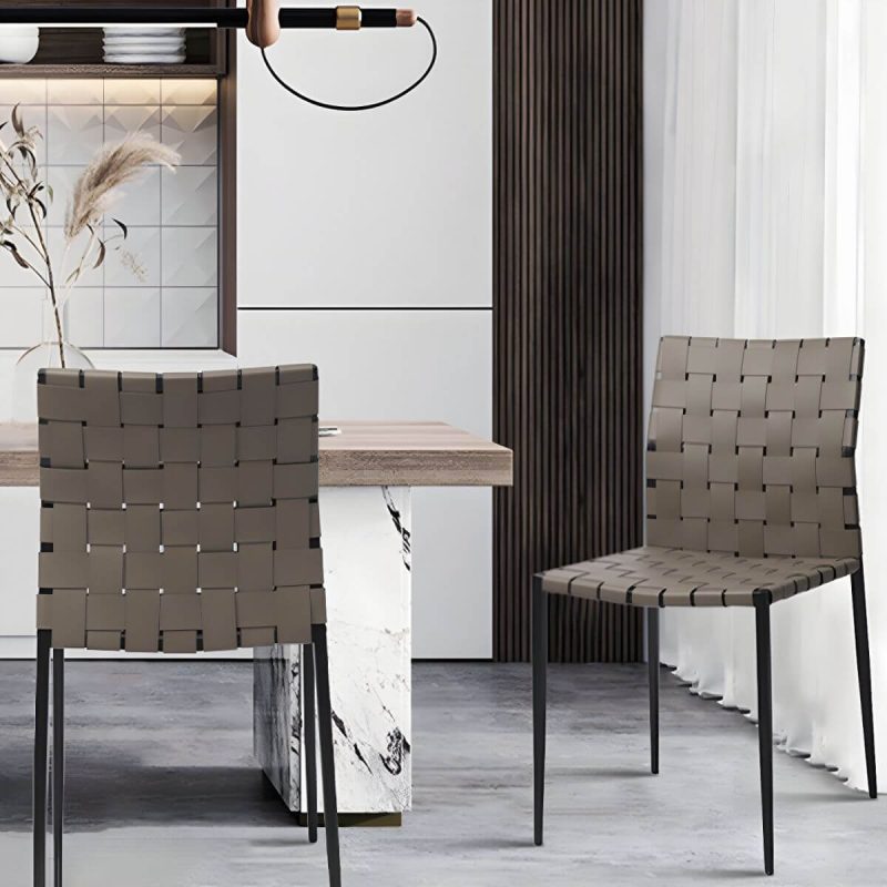 "Tropical Dining Side Chair Metal and Faux Leather Indoor-Outdoor Chair - Black 8 Piece Set"