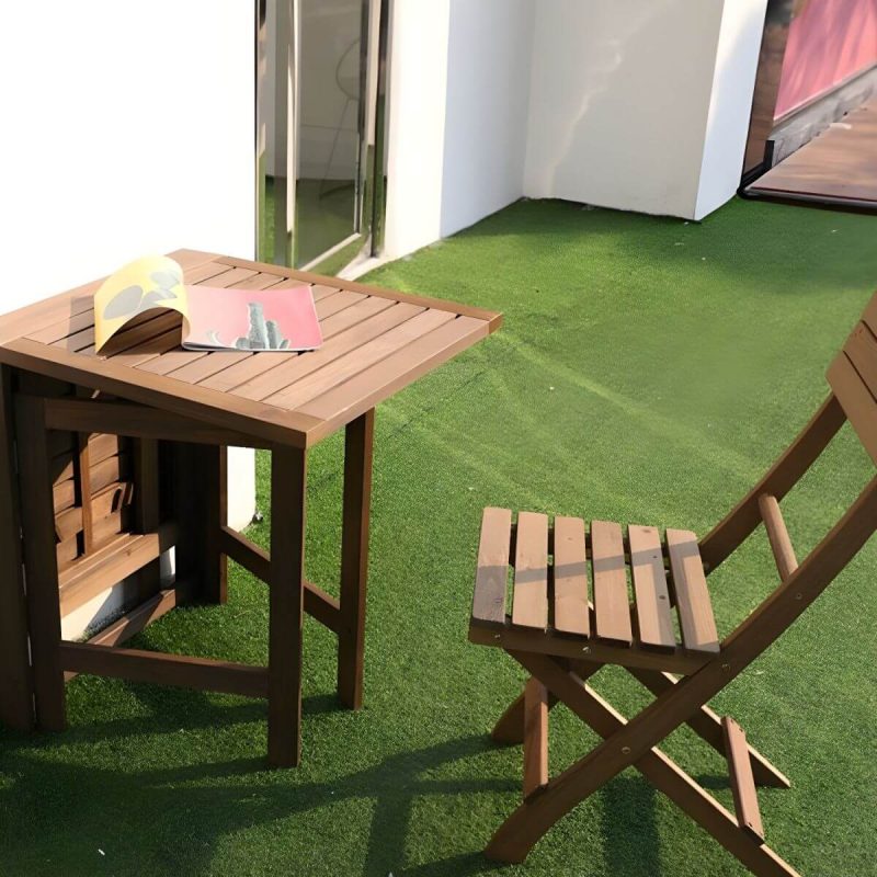 "Modern Foldable Wood Patio Dining Table in Brown without Umbrella Hole for Outdoor Enjoyment - Table Only"