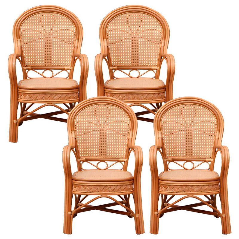 "Traditional 40.55" Height Solid Color Rattan Outdoor Dining Armchair - Orange 4 Piece Set"