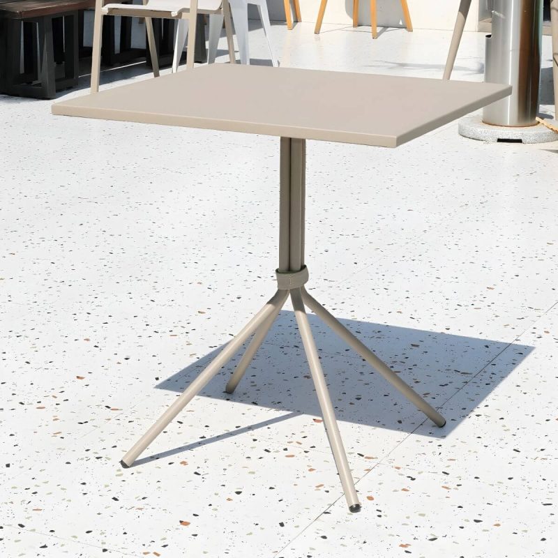 "Metal Patio Table Contemporary Style with Legs in Round/Square Shape - Table Only Champagne Square"