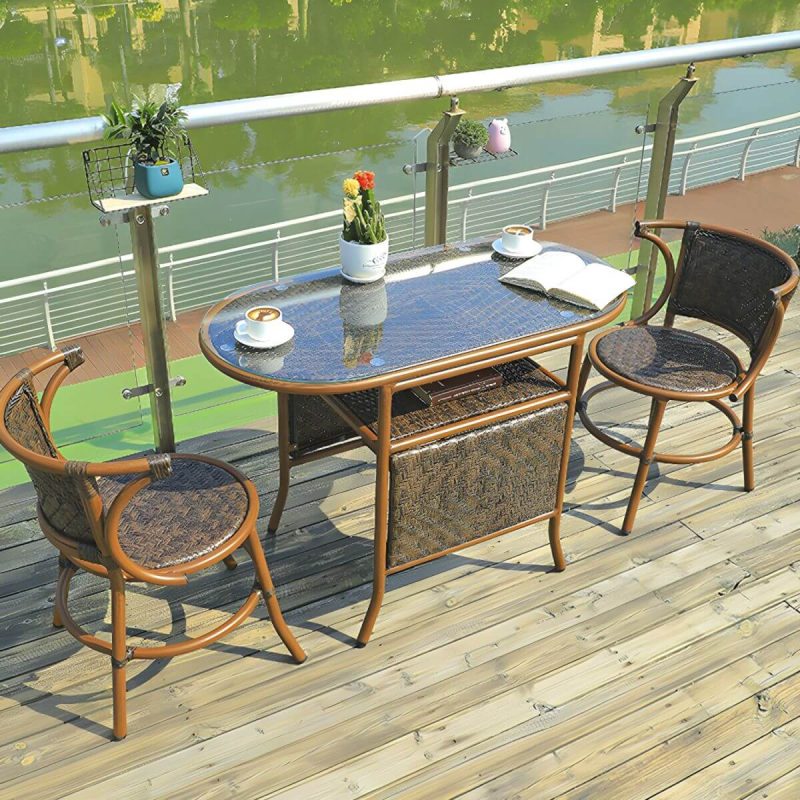 "Oval Metal Patio Table Contemporary Style Water Resistant in Brown - 31"L x 24"W x 29"H"