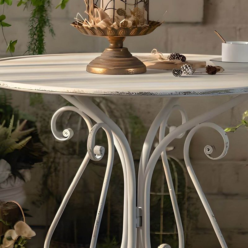 "White French Countryside Style Metal Courtyard Dining Table for Outdoor - Table Only 31"L x 31"W x 32"H"
