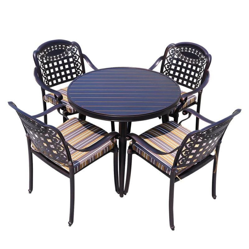 "Modern Brown Patio Dining Set with Upholstered Chairs and Weatherproof Metal Frame - Table & Chair(s) 35.4"L x 35.4"W x 29.5"H 4"