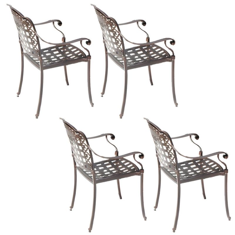 "Traditional Dining Armchair in Bronze With Arm 25.2" Long 35.03" High - 4 Piece Set"