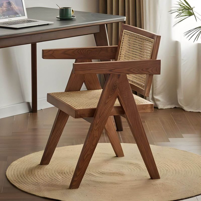 "Vine Woven Modern Courtyard Dining Chairs solid Wood Frame for Outdoor - Natural Finish Armless"