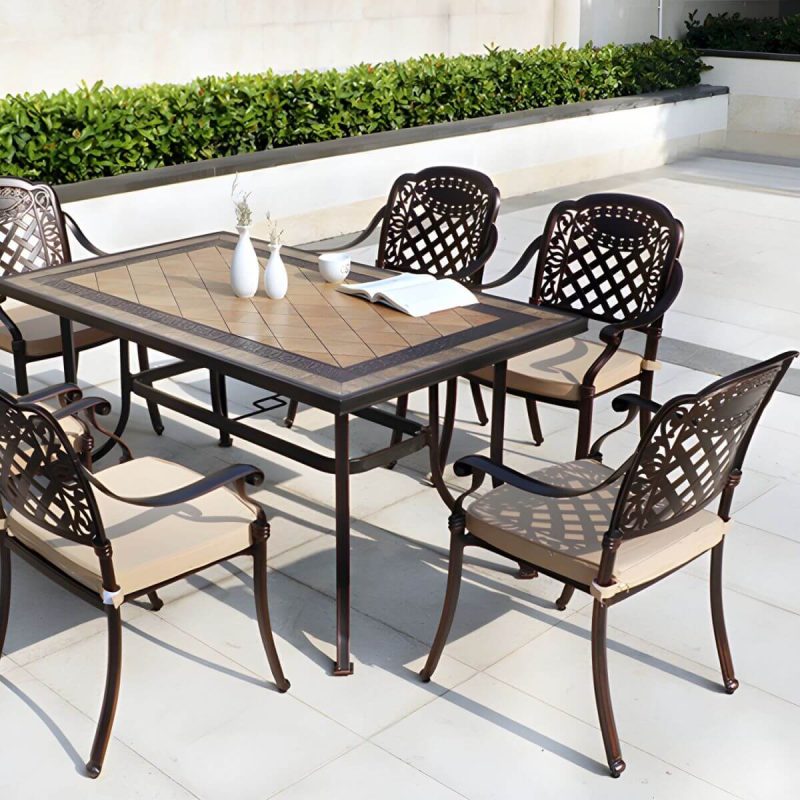 "Copper Metal Arm Chair with Stackable Design and UV Resistant Durability for Traditional Style - 4 Piece Set"