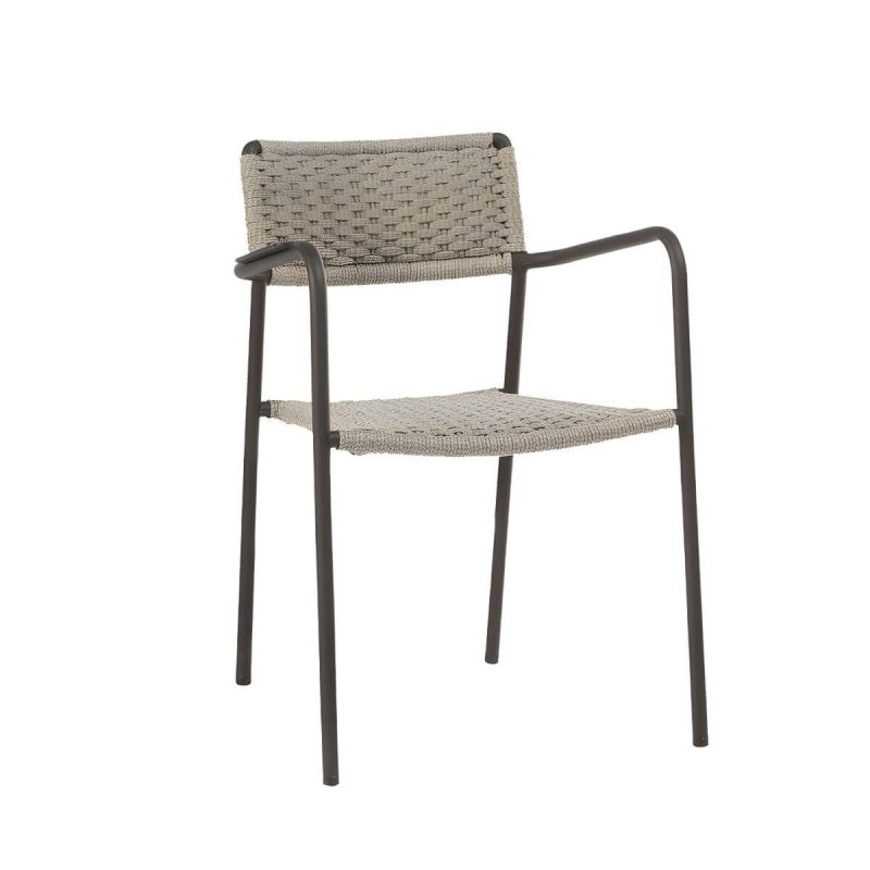 "Rattan Contemporary Aluminum Stacking Patio Arm Chair in Gray - 0.06" Aluminum Frame 1 Piece"