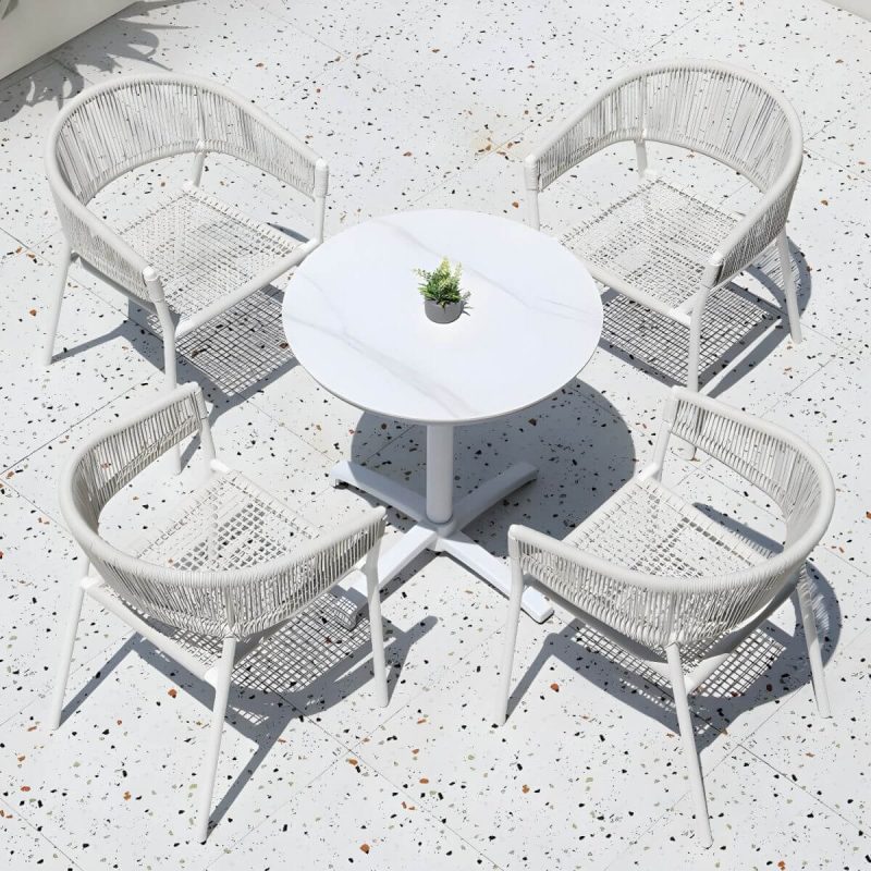 "Contemporary Dining Arm Chair Pure Color Metal Stackable for Outdoor - 8 Piece Set"