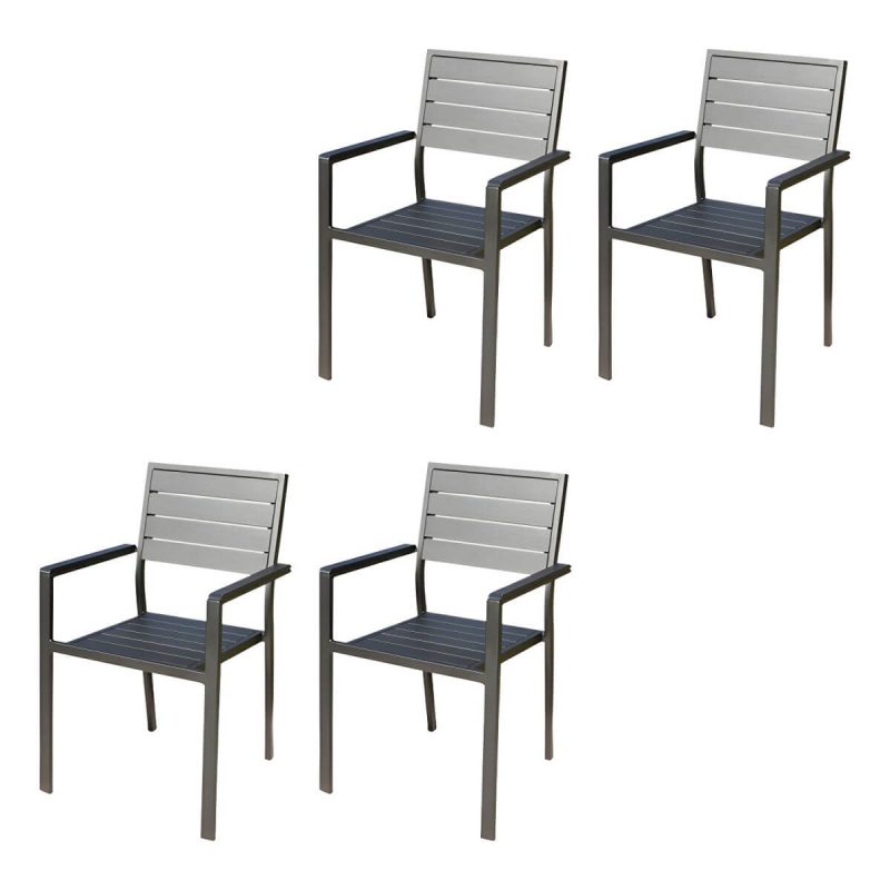 "Metallic Antique Finish Patio Chair Industrial Style Stacking without Cushions - 4 Piece Set"