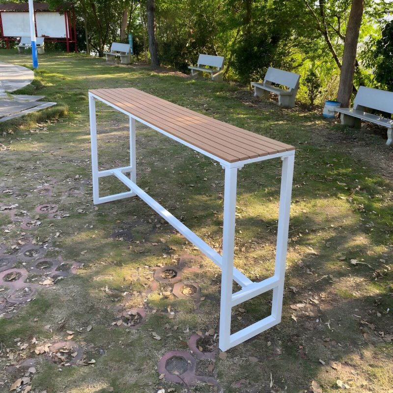 "Manufactured Wood Water Resistant Patio Table Industrial Rectangle Bar Table in Brown - 63"L x 15.7"W x 41.3"H Table Only"