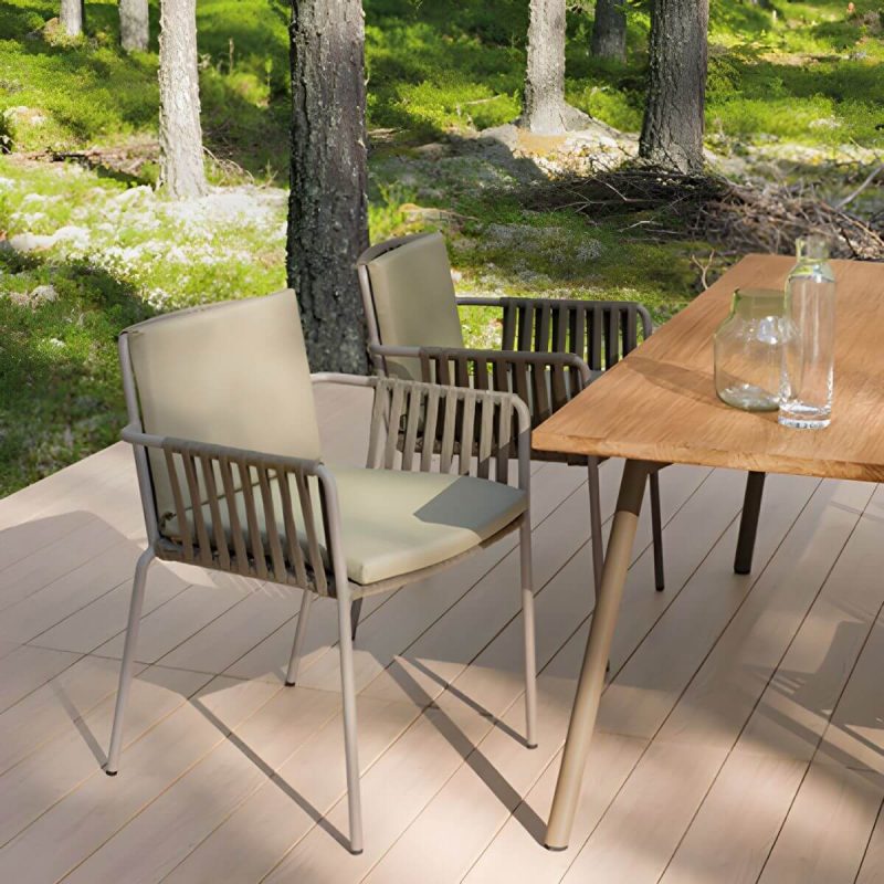 "Modern Dining Armchair with Cushions and Arm Water Resistant - Brown 2 Piece Set Rattan"