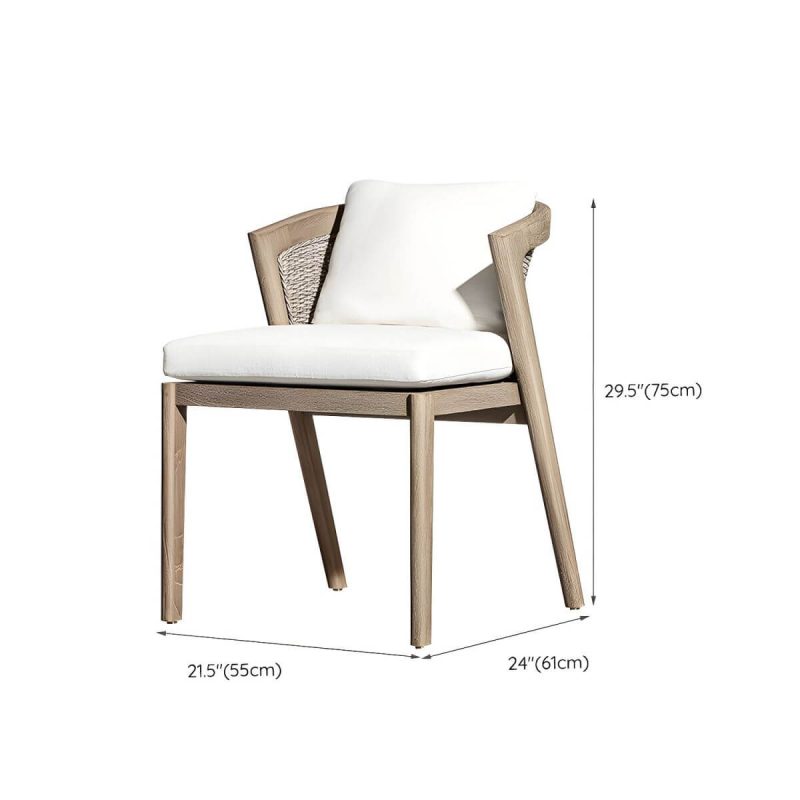 "Dimension of Modern Brown Wood Side Chair with Wicker Back and Beige Cushions - 1 Piece Armless"