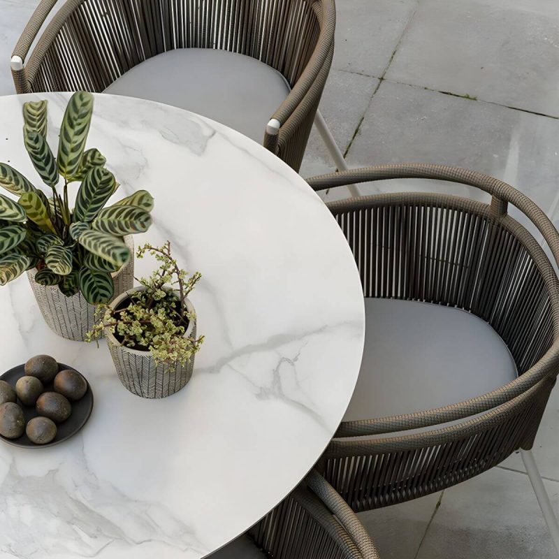 "Boho Style Dining White Round Stone 1/2/5/6 Pieces Dining Set - Chair(s) Not Available 2"