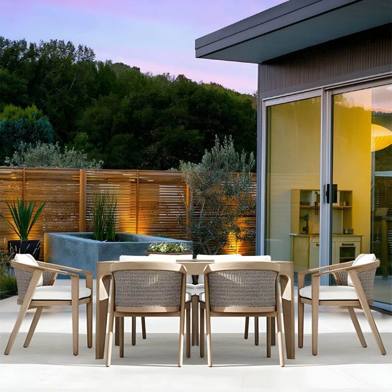 "Elegant Teak Wood Weatherproof Patio Dining Set with Modern Design - Chair(s) 26"L x 25"W x 33"H"