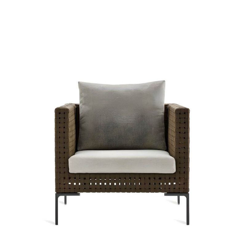 "Elegant Metal Framed White Upholstered Modern Sofa with Cushions - 1-Seater Sofa"