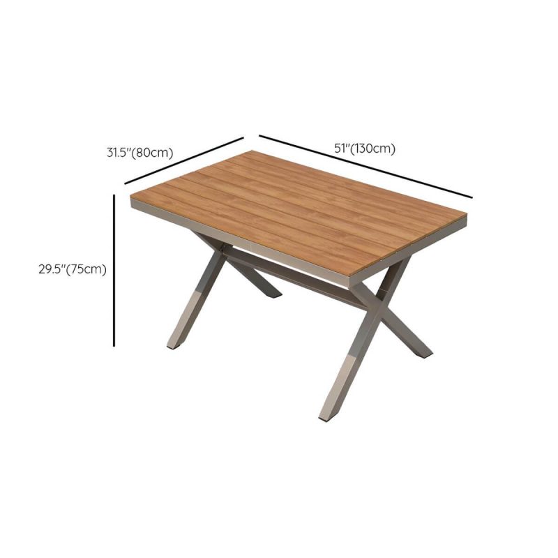 "Dimension of Modern Wood Patio Dining Table with Aluminum Frame in Gray Color - Table Only 51.2"L x 31.5"W x 29.5"H Natural Finish Rectangular"