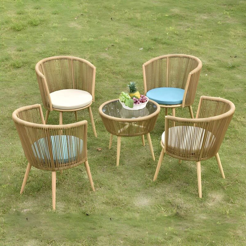 "Contemporary Patio Table Outdoor Open-air Round Bistro Table - Natural Finish Table Only"