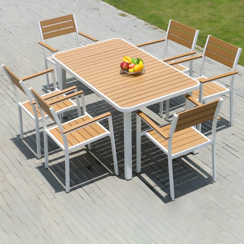 "Contemporary White Dining Table Set with Chairs for Courtyard - Table & Chair(s) 59.1"L x 33.5"W x 29.5"H 6"