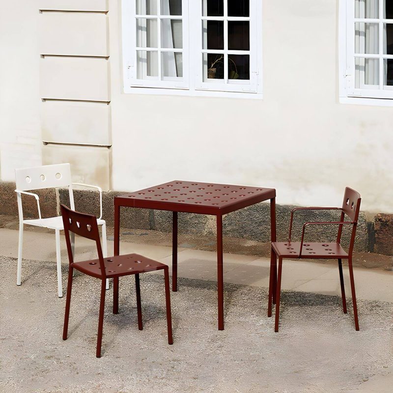 "Industrial Metal Dining Side Chair Open Back Stacking Outdoor Chair - 6 Piece Set With Arms"