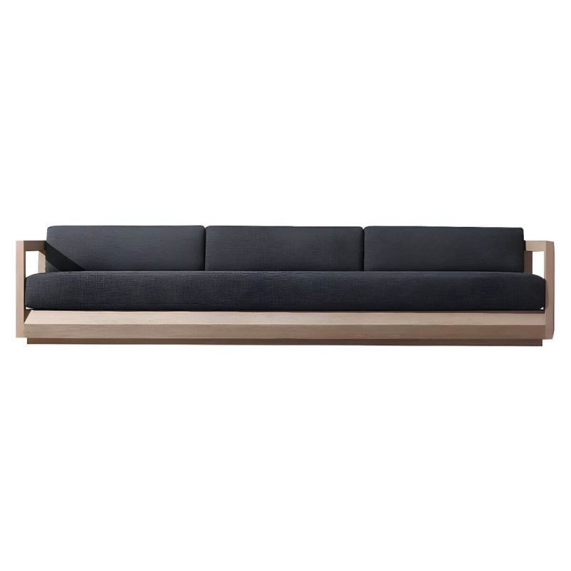 "Wood Rectangular Contemporary Patio Sofa with Cushions for Outdoor - Armless Loveseat"