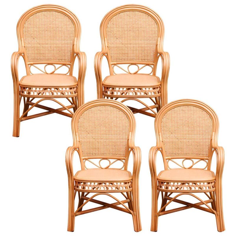 "Traditional 40.55" Height Solid Color Rattan Outdoor Dining Armchair - Ginger 4 Piece Set"