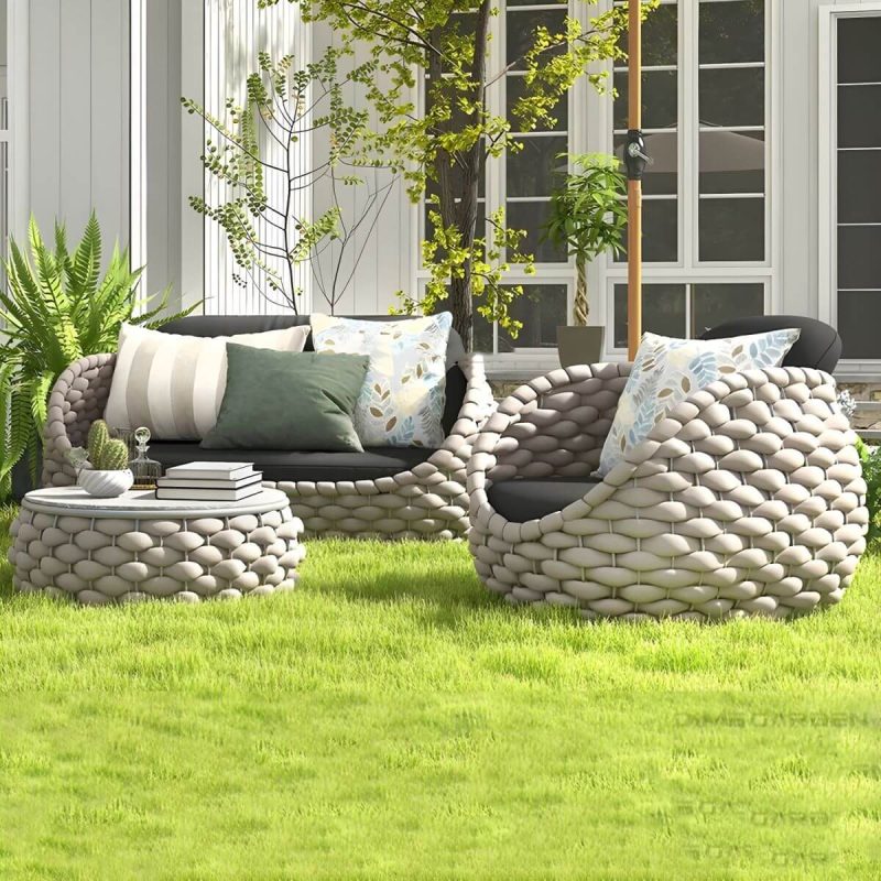 "Modular Gray Metal Modern Sofa with Upholstered Cushions for Versatile Outdoor Seating - 71"L x 33.5"W x 28"H"