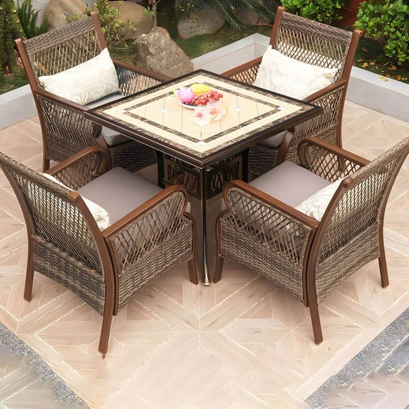 "Traditional Brown Wicker Arm Chair with Metal Legs for Patio Dining - Rust Resistant - 2 Piece Set"