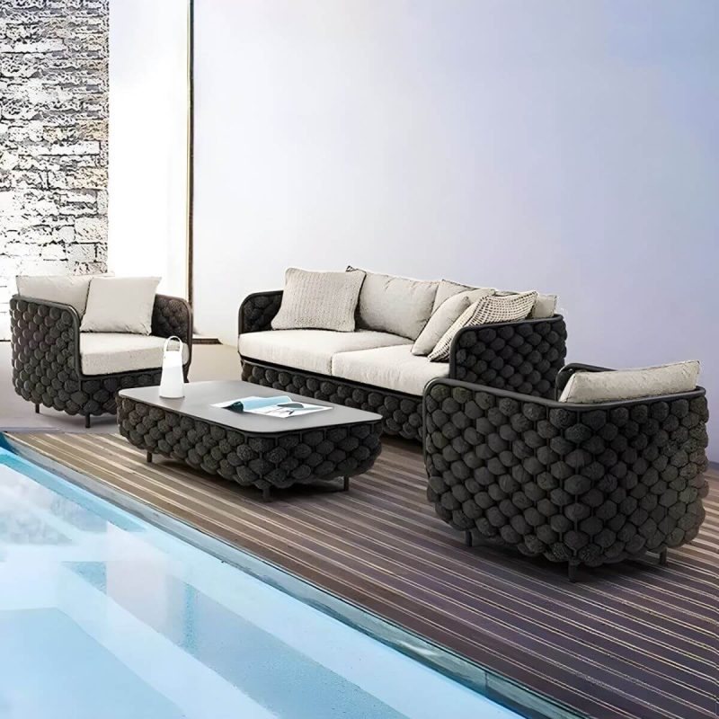 "Scandinavian Outdoor Patio Sofa Water Resistant Metal Patio Sofa with Cushions - 1-Seater Sofa"