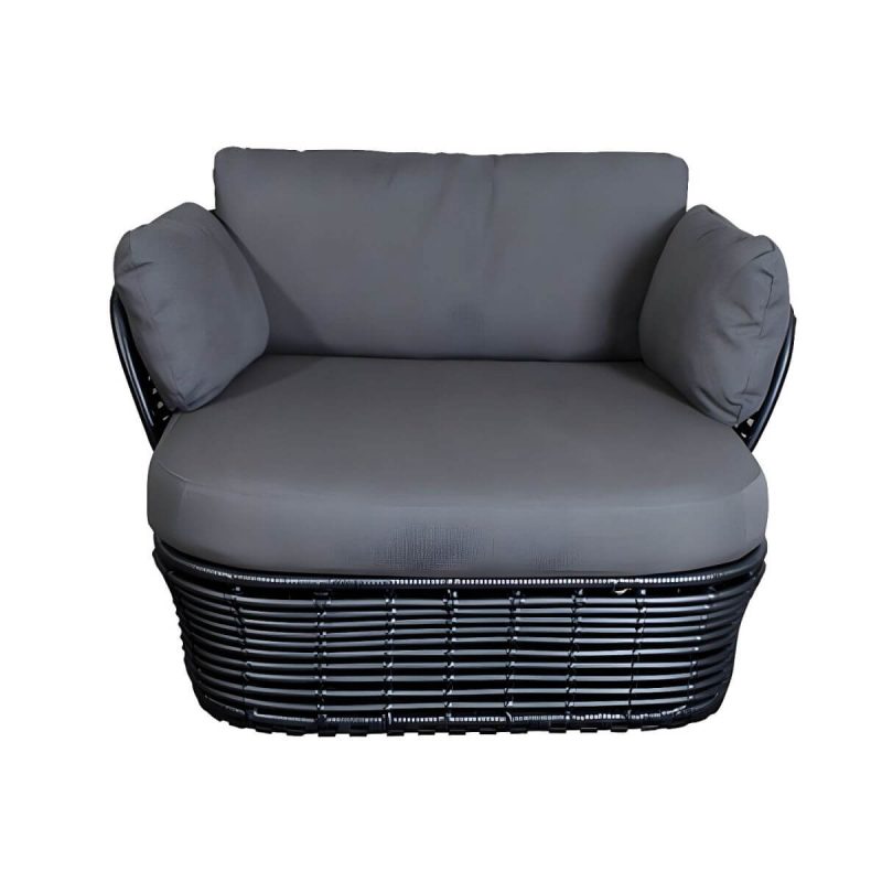 "Modern & Contemporary Outdoor Loveseat Wicker/Rattan Fabric With Cushions - Black 35"L x 31"W x 25"H"