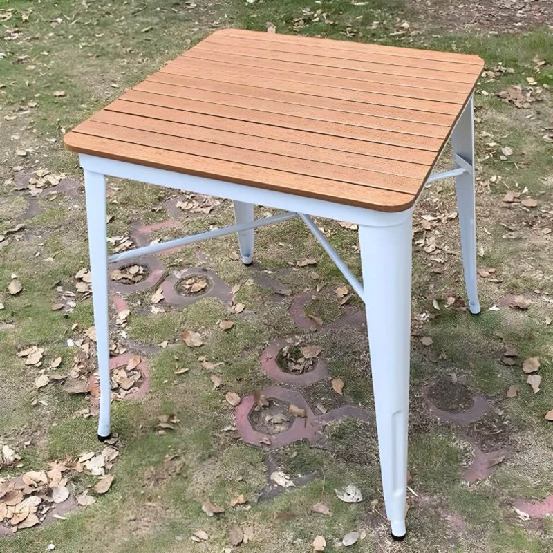 "Industrial Brown Wood Patio Dining Table without Umbrella Hole and UV Resistant Finish - 27.6"L x 27.6"W x 29.5"H White Table Only"