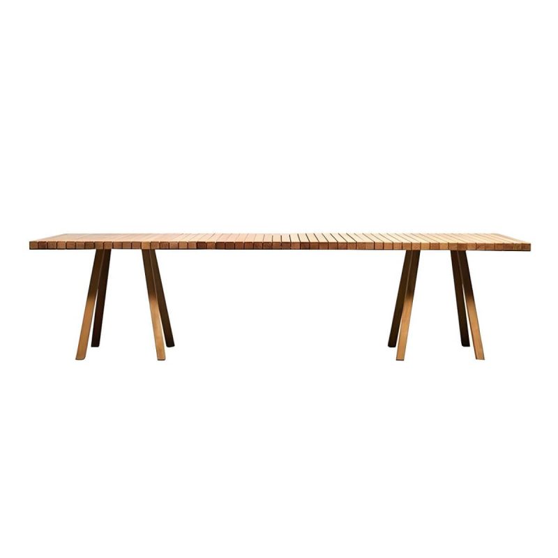 "Teak Wood Water Resistant Dining Table Outdoor Solid Wood Patio Table in Brown - Table Only 118.1"L x 35.4"W x 29.5"H"