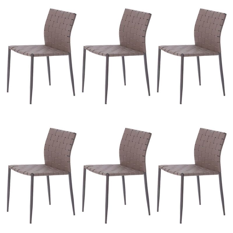 "Tropical Dining Side Chair Metal and Faux Leather Indoor-Outdoor Chair - Grey 6 Piece Set"